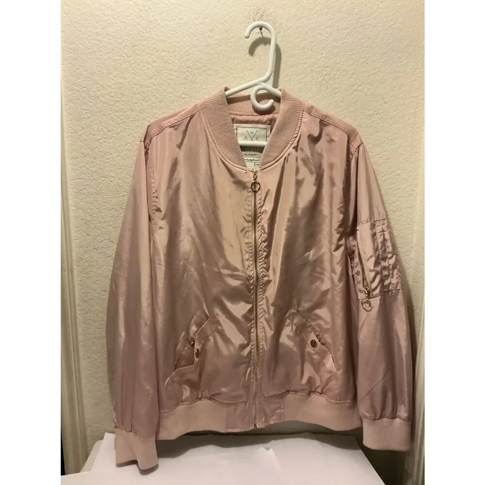 Angel Kiss Women's Light Pink Satin Bomber Jacket